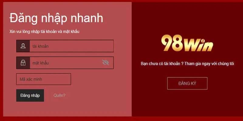 Đăng nhập 98WIN vô cùng đơn giản và nhanh chóng